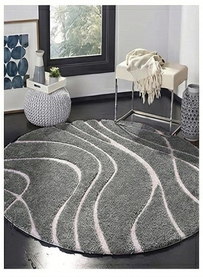 RUGEDGE Gray Geometric Round Shaggy Rug - Fluffy Carpet for Living Room,Bathroom Door mats Anti Slip Circle Area Carpet, Hallway, Kitchen, Circle Area Carpet (4 Ft Round) - Image 3